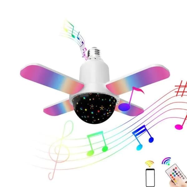 E27 LED Taklampe 4 Paneler, Bluetooth Musikk, Fjernkontroll, Disko Scenelys for Hjemmet