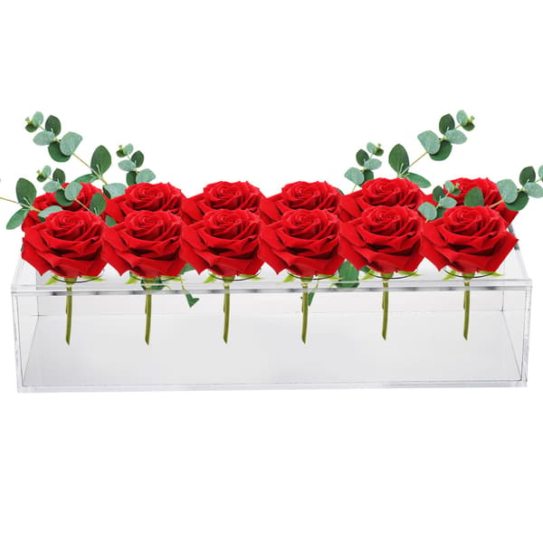 Akryl Rektangulær Vase, 12-Huls, 30cm, Moderne Bryllupsdekoration, Hjem Spisebords Midterstykke