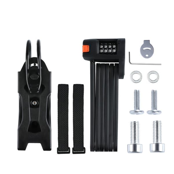 Vikbart cykellås med kod, svart, 4-siffrig kombination, kompakt, väderbeständigt