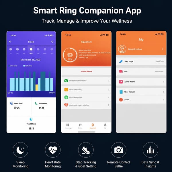 Smart Ring, Sølv, Størrelse 10, 30-dagers batteri, IP68 vanntett, Pulsmåler & SpO2 & Søvnsporing
