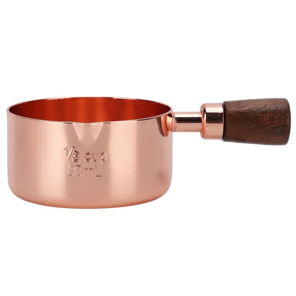 Roségull rustfri stålkasserolle med trehåndtak, 1/3 kopp, til matlaging