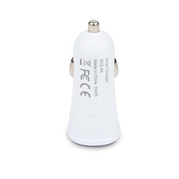 Dobbel USB billader 5V 2.4A, hvit, hurtiglading med LED-indikator
