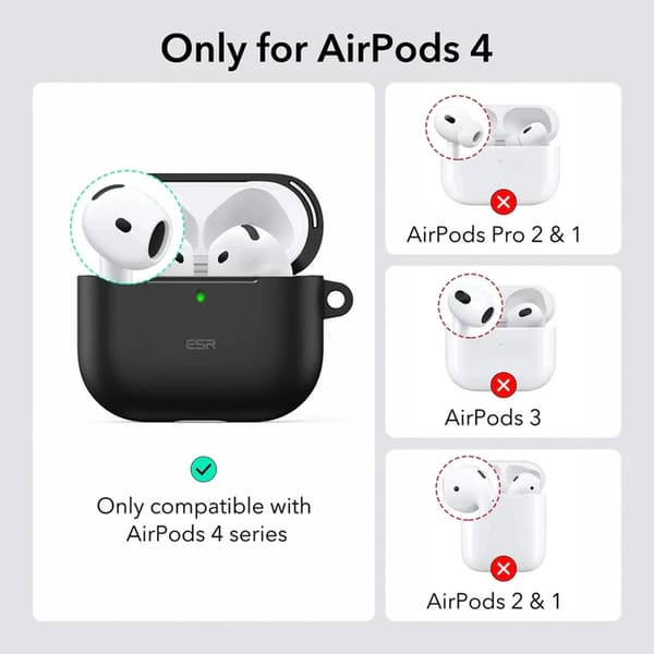 Silikonfodral för AirPods 4:e generationen - Stötsäkert skyddande skal, smal passform, stöder trådlös laddning - Svart