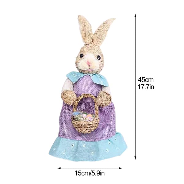 Påskeharepynt, kunstig kanin med græspels, 45 cm, forårsferiepynt