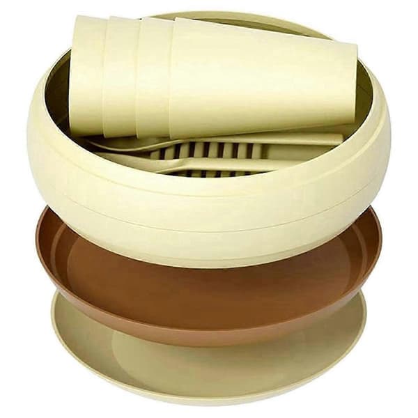 Camping Picknick Servis, (17PCS) Återanvändbart Bestickset, Tallrik och Kopp