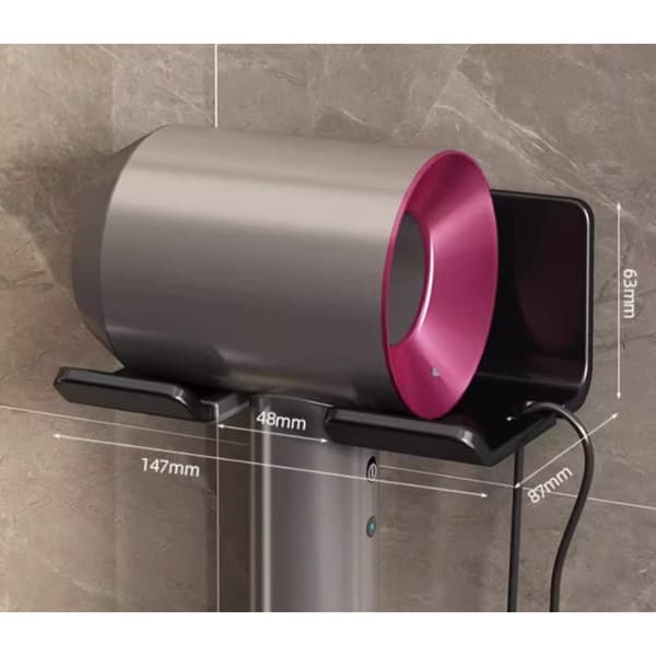 Vægmonteret hårtørrerholder, rustfrit stål, selvklæbende, ingen boring, kompatibel med Dyson