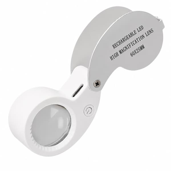 LED USB Uppladdningsbart Förstoringsglas, 60X, Vikbart, för Läsning och Hobby