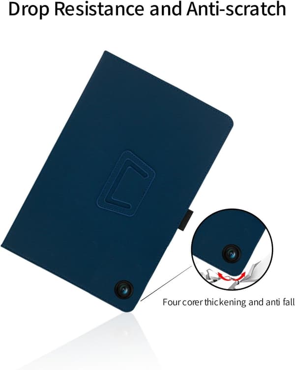 PU læderetui til Lenovo Tab One 8.7\", foldestativ, blyantholder, håndledsrem, mørkeblå