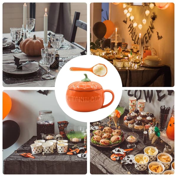 Keramisk pumpamugg med lock och sked, höstkaffekopp, medium, inredning