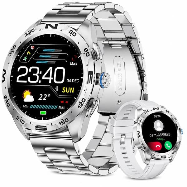 Smartwatch för män med Bluetooth-samtal, röstassistent, 20 sportlägen, IP67 vattentät