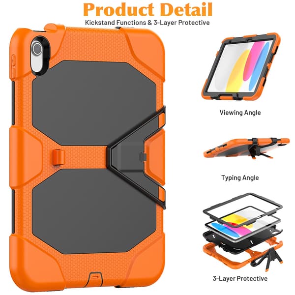Robust silikon PC-surfplattefodral med stativ för iPad 10:e generationen 10.9\" 2022, orange green