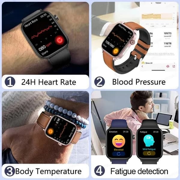 Smartwatch til mænd og kvinder, EKG PPG Blodfedt Urinsyre Sundhedsmonitor, Bluetooth-opkald, Sort Stål