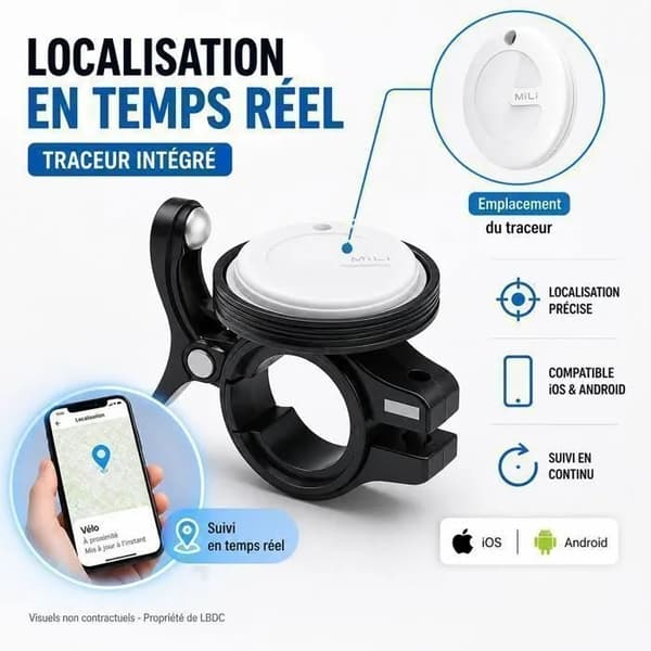 Smart cykelklocka med spårning, Apple Hitta och Google Hitta Hub, IP65, kopparlegering
