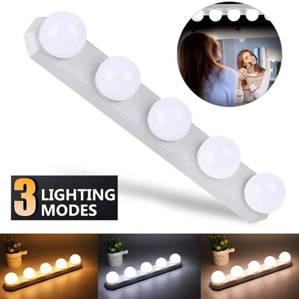 Bærbart LED sminkespeillys, USB oppladbart, 3 lysmoduser for baderom og omkledningsrom