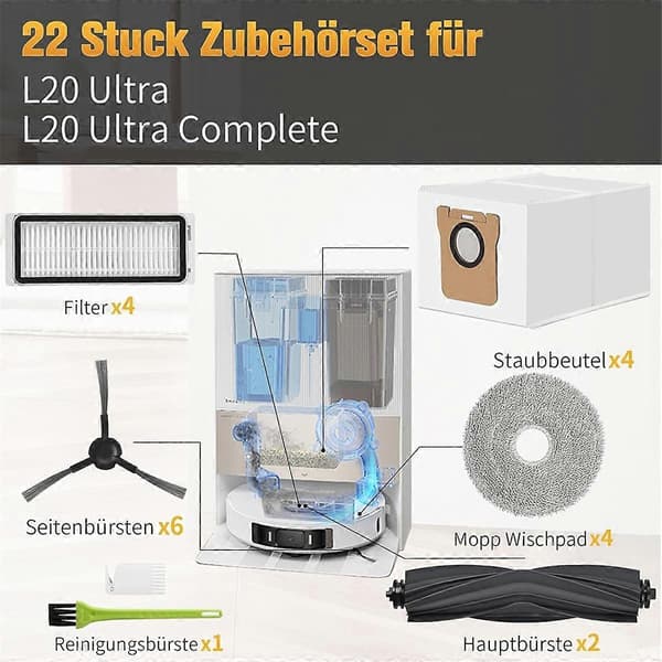 Tilbehør til L20 Ultra Complete / L20 Ultra Reservedele Tilbehørssæt med Hovedbørster, Støv