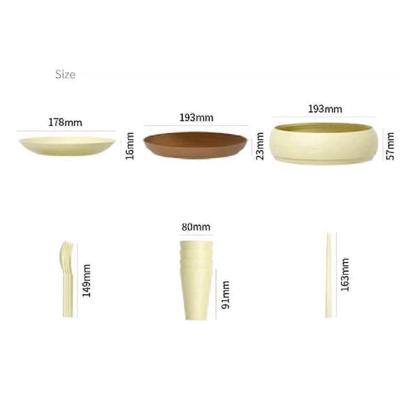 Camping Picknick Servis, (17PCS) Återanvändbart Bestickset, Tallrik och Kopp