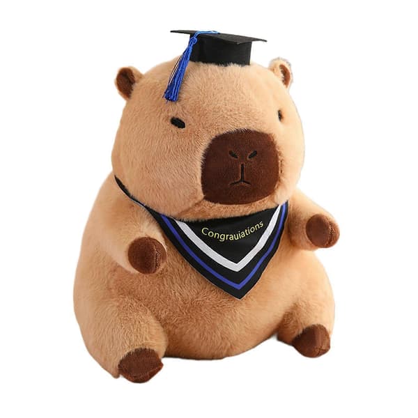 Dimittend Capybara Plyslegetøj med Bachelorhat, Dimittendgaver til Børneværelset 30cm blue collar