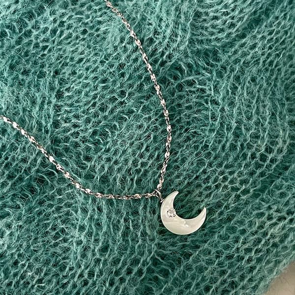 S925 Silver Månhalsband, Silver, 41cm Kedja, Strass, Elegant Present