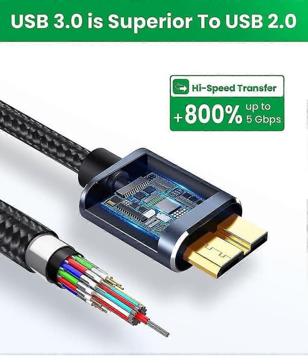 USB C till Micro B-kabel USB 3.0 Typ C 5 Gbit/s dataanslutningsadapter för hårddisk, smartphone, PC, typ C-laddare, kamera, diskkabel 1m