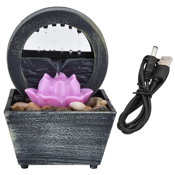 USB Bordfontæne, 3V LED Blomsterdesign med Sten, til Hjemmekontorindretning