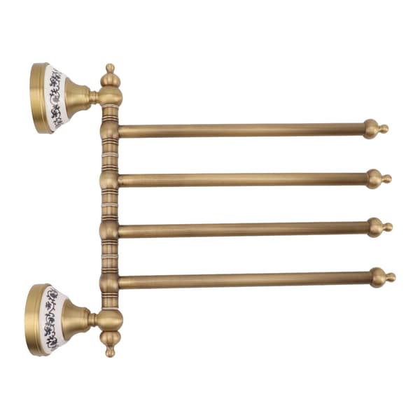 Svingbar håndklestang antikk messing, 4-stangs håndklestativ roterende hengerholder for baderom