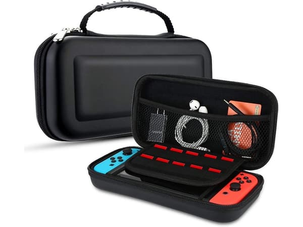 Bæretaske kompatibel med Nintendo Switch & OLED, sort, stødsikker, opbevaring til 10 spil