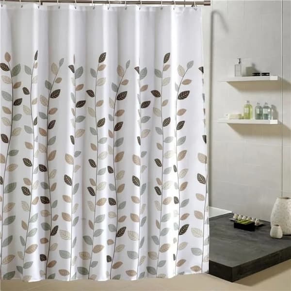 Vattentätt duschdraperi 180x180 cm, 12 rostfria krokar, modernt bladmönster, polyester