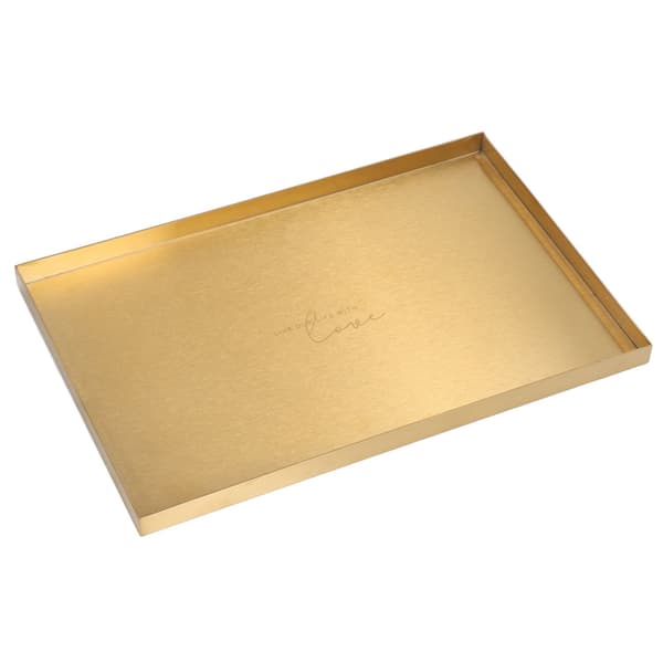 Guld Rektangulär Förvaringsbricka, Rostfritt Stål, Display för Kosmetika och Smycken, Modern Metall