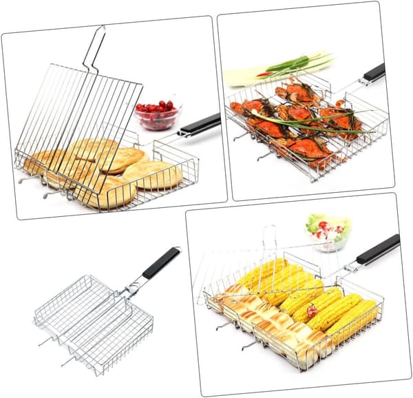 Bärbart hopfällbart fiskgrillställ för BBQ - Robust utomhusverktyg för biffstekning, BBQ-tillbehör