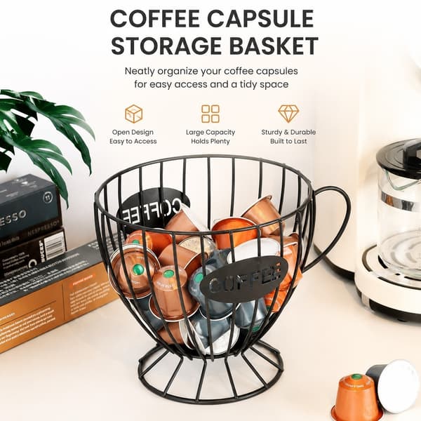 Kaffekapseloppbevaringsstativ, metallutstillingshylle for snacksgodteri, hjemmekaffebar Black