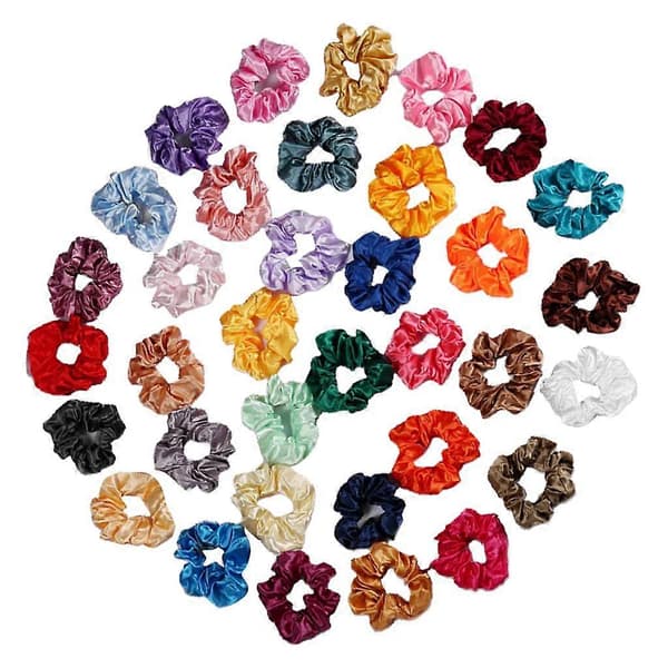 35 stk. sateng-scrunchies for damer, elastisk hårstrikk, knutefrisyre, fargerik