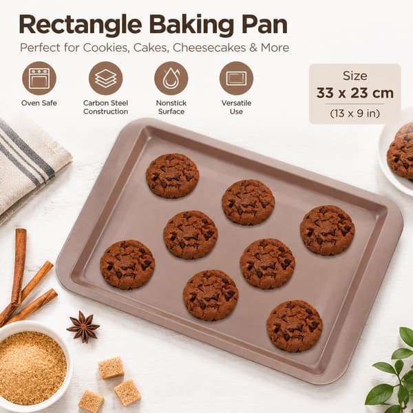 Rektangulær kageform i kulstofstål, non-stick flad bageplade til småkager og cheesecake