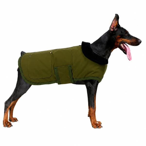 Hundvinterjacka, bomullsvadderad jacka, slitstark varm, khaki, S-XL