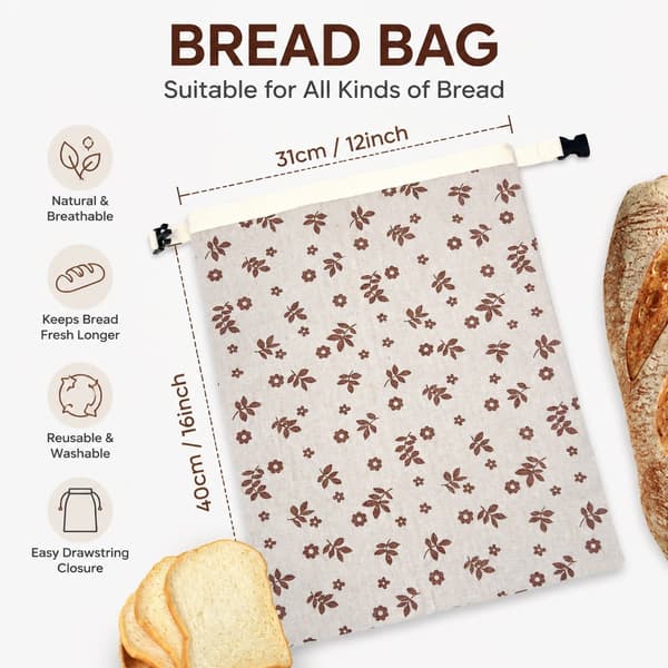 Brødpose af økologisk bomuld med bivoks, vaskbar, genanvendelig, til opbevaring og konservering af surdejsbrød Mb008 bread bag white