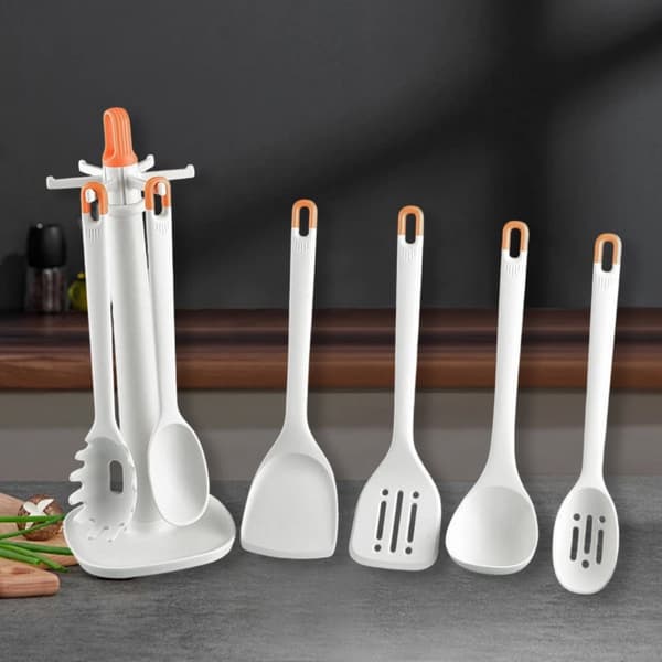 Köksredskapsset i silikon, non-stick-säkert, värmebeständig stekspade & slev, 7 delar, vit 7-piece set (blue)