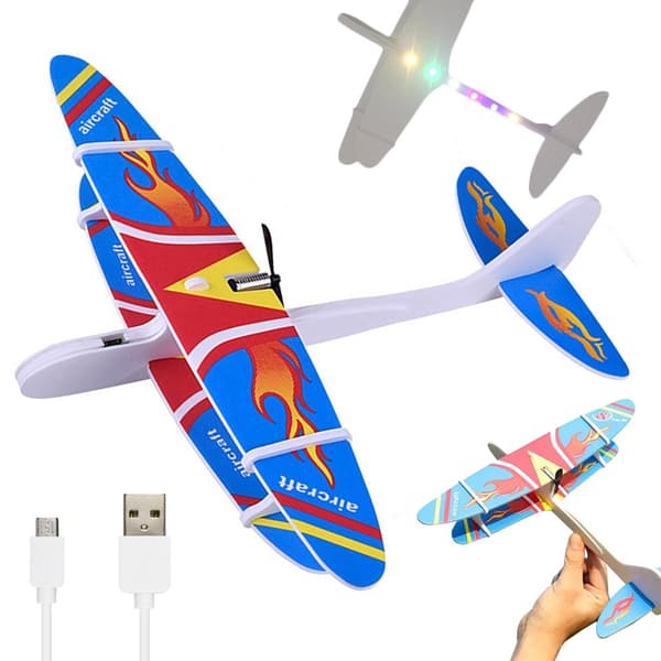 Glidflygplan i polystyrenskum, USB LED-ljus, elmotor, pil, inomhus- och utomhusleksak