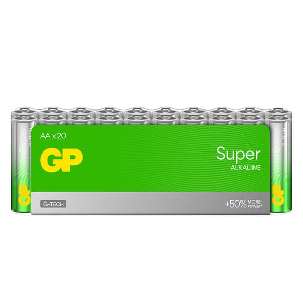 Super Alkaline AA-batterier, 20-pakning, LR6, Langvarig strøm til hverdagsenheter