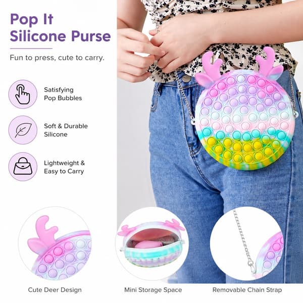 Pop It Fidget Axelväska i Silikon, Sensorisk Leksak, Bubbelpush, Crossbody, 19cm