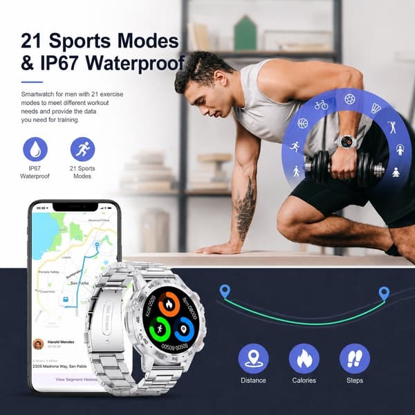 Smartwatch för män med Bluetooth-samtal, 1,39\" hälsospårare, blodtryck, SpO2, sömnmonitor, hjärtfrekvens