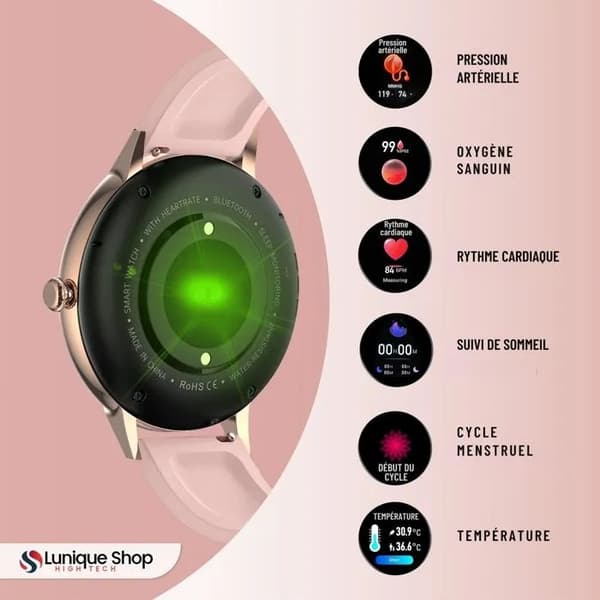Bluetooth Smartwatch til kvinder, Touchscreen, Fitness Tracker med puls, blodtryk, søvnovervågning, kompatibel med iOS Android