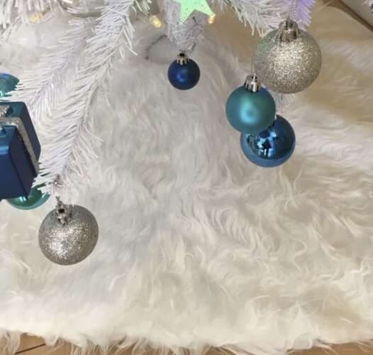 Julgransmatta, 90 cm, Rund, Fluffig, Polyester, Golvskydd för Juldekoration