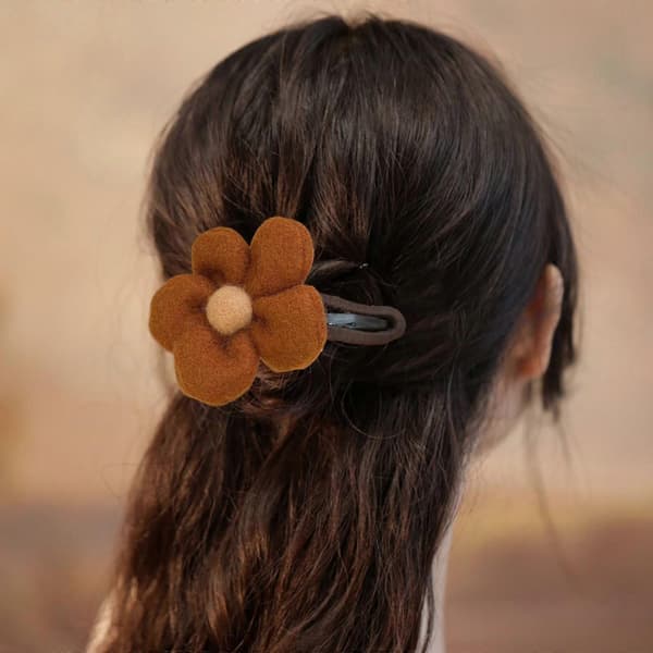 Hårklype med stor blomst for høst og vinter, elegant hodeplagg for sommerdamer og kvinner Brown