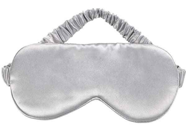 Sidensovmask, silver, mjuk ögonmask i mullbärssilke för resor, justerbart elastiskt band Silver