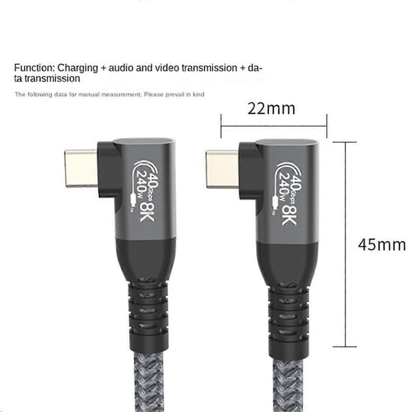 USB4 armbåge typ C dataöverföringskabel USB C PD240W snabbladdning 1,5M