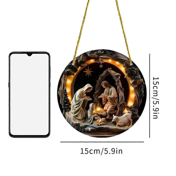 Jesus Træ Jule Scene Skilt 2D Præget Rund Julepynt til Kirke As Shown