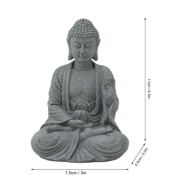 Grön sandsten Buddha-staty, sittande buddhistisk figurprydnad för vardagsrum och innergård