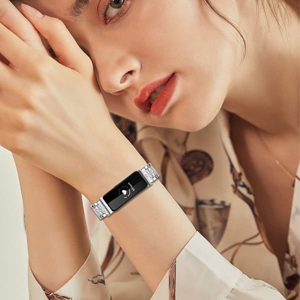 Rustfrit Stålrem Kompatibel med Fitbit Inspire 1/2/HR, Justerbar, Sølv, Diamantaccent