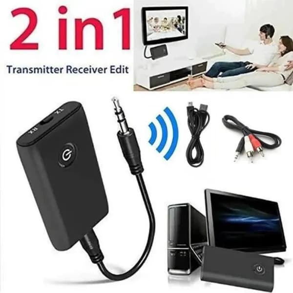 Bluetooth 5.0 lydsender/-mottaker, 2-i-1, 3,5 mm, svart, 10 m rekkevidde