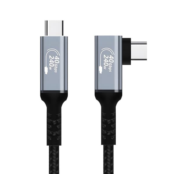 USB4-kabel 240W 40Gbps, 0,5m, vinklad, stöder 8K, kompatibel med Thunderbolt 4, grå