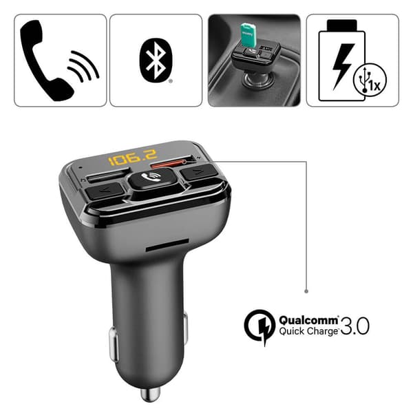 Bluetooth FM-sändare, handsfree-bilsats, QC 3.0 USB-laddare